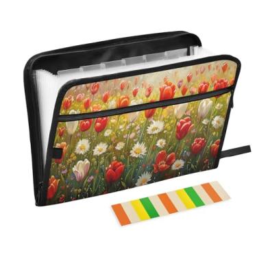Imagem de Wassud Acordeão Sea of Red Flowers Organizador de Arquivos Letra A4 Pasta de Arquivo de Papel Organizador de Documentos com Etiquetas Pasta de Arquivo Expansível 13 Bolsos