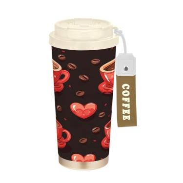 Imagem de YETTASBIN Caneca de café com isolamento térmico de 482 g com tampa canudo, copo à prova de derramamento e vazamento com alça para bebida quente e fria, garrafa de água de aço inoxidável reutilizável