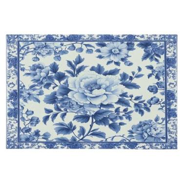 Imagem de CEBUGI Tapete de área 60 x 90 cm macio lavável tapete antiderrapante com suporte de borracha azul e branco tapetes de área para sala de estar, quarto, decoração de casa