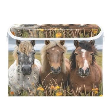 Imagem de CEBUGI Caixotes de armazenamento com tampas, caixa de armazenamento de tecido dobrável, compartimentos organizadores de cubos de cavalos para prateleiras de armário de casa e quarto 40 x 30 x 30 cm