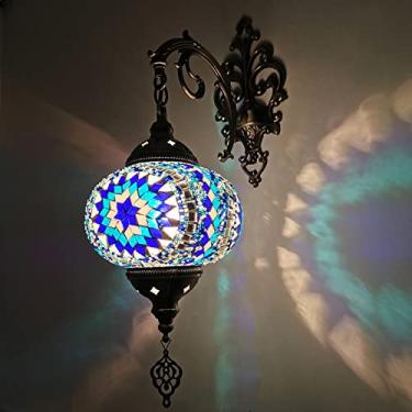 Imagem de Arandela de parede em mosaico turco, estilo marroquino mediterrâneo, luminária de cabeceira boêmia para sala de estar, quarto, corredor, varanda, café ou bar, 18 cm (7 polegadas), A