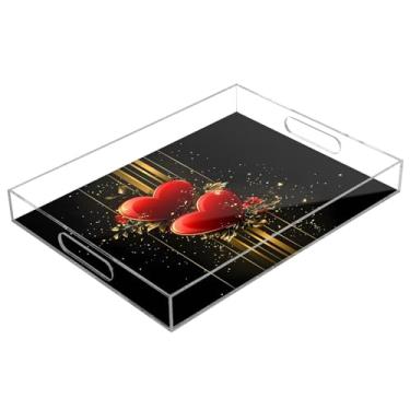 Imagem de STAYTOP Bandeja de servir de acrílico para o Dia dos Namorados, coração, 15,7 x 11,20 cm, bandejas decorativas à prova de derramamento, organizador de bancada para café da manhã, chá, comida