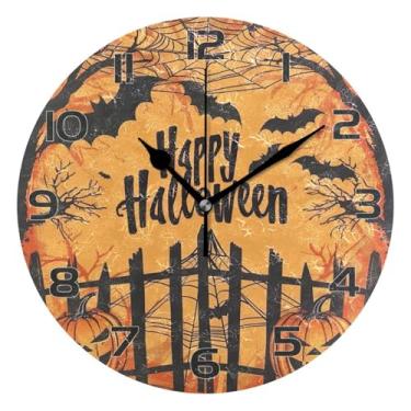 Imagem de YETTASBIN Relógio de parede Happy Halloween, silencioso, sem tique-taque, operado por bateria, relógio redondo decorativo criativo para cozinha, sala de estar, banheiro, decoração de escritório em