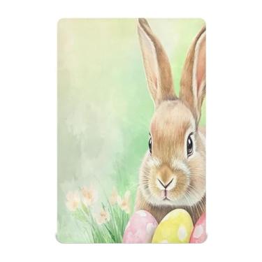 Imagem de Burbuja Lençol de berço fofo de coelhinho da Páscoa colorido para meninos e meninas, lençol com elástico 71 x 132 cm para colchão padrão de berço e cama infantil, macio e respirável