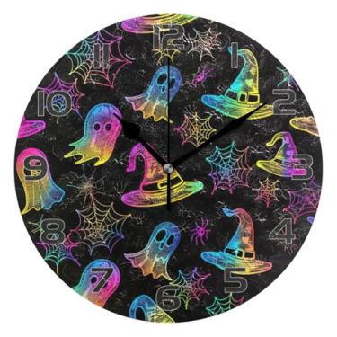 Imagem de YETTASBIN Relógio de parede fantasma de Halloween, silencioso, sem tique-taque, operado por bateria, relógio redondo decorativo criativo para cozinha, sala de estar, banheiro, decoração de escritório