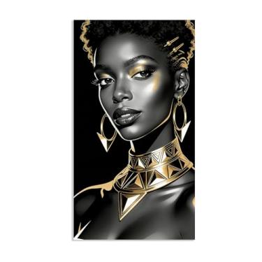 Imagem de Pintura de parede em tela de mulher afro-americana, pôster de retrato de mulher negra, pintura abstrata, sala de estar, decoração de casa, impressão de mulher negra dourada, arte de parede, pôster 50
