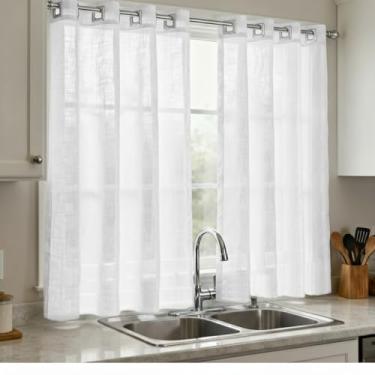 Imagem de Cortina Voil Gaze De Linho Branco 2,80x1,40 Cozinha Alto Padrão