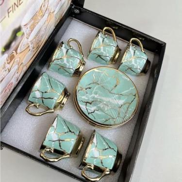 Imagem de Xícara de café kit com 12 peças de Cerâmica e porcelana kit xicaras com pires(Verde xu)
