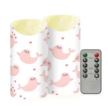 Imagem de Wassud Pacote com 2 velas sem chama fofas para Dia dos Namorados com controle remoto, velas realistas cintilantes com temporizador, velas decorativas para Natal, casamento, festa, decoração de casa