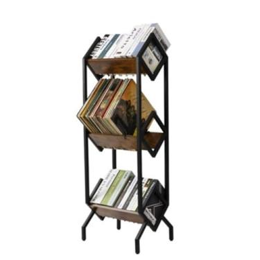 Imagem de Suporte para armazenamento de CDs Rack removível para armazenamento de discos vinil ferro para CD montado no chão Suporte para revistas e jornais escritório