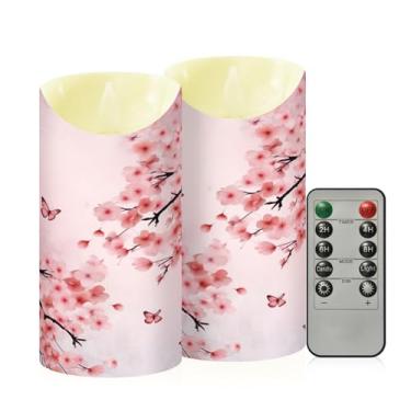 Imagem de Wassud Pacote com 2 velas sem chama de cerejeira com controle remoto, velas realistas cintilantes com temporizador, velas decorativas para Natal, casamento, festa, decoração de casa média