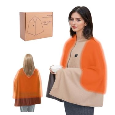 Imagem de Cobertor de aquecimento elétrico portátil sem fio, cobertor de xale aquecido a bateria para carro, acampamento, casa, escritório, sem fio, com zíper USB, aquecido, xale, poncho, capa lavável (marrom