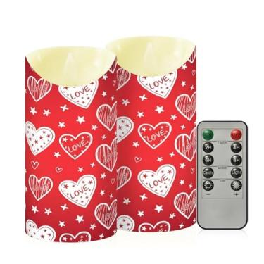 Imagem de Wassud Pacote com 2 velas listradas sem chama com controle remoto, velas realistas cintilantes com temporizador, velas decorativas para Natal, casamento, festa, decoração de casa média