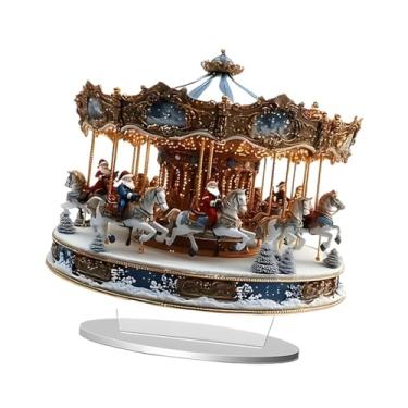Imagem de predolo Decoração de mesa natalina em acrílico plano 2D com carrossel e base. Decoração criativa para mesa de entrada, armário ou prateleira.