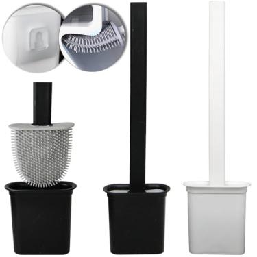 Imagem de Kit 2 Escova Limpeza Banheiro Silicone Cabeça Quadrada - Suporte Adesivo Parede, Anti-Odor e Fácil Secagem