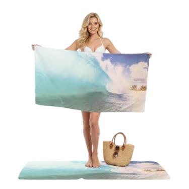 Imagem de Canga Toalha de Praia Oceano Premium, Microfibra Aveludada, Estampa Paisagem do Mar em Tons de Azul, 160x80 cm, Dupla Função e Secagem Rápida