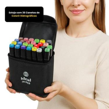 Imagem de Estojo com 24 36 ou 48 Canetas de Colorir Hidrográficas para Uso Escol