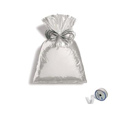 Imagem de Kit Saco Metalizado 75x120cm com 10 Unidades e Fita Cetim Impressa 22mm x 10m