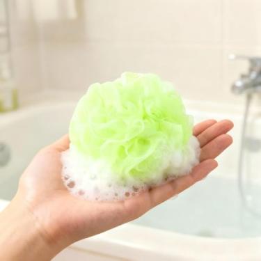 Imagem de 1 esponja de bucha de chuveiro, esfregão corporal esfoliante de bucha de 4 cores, bolas de pufe de chuveiro de malha para sabonete líquido, ferramenta de acessórios de banho de limpeza macia (verde)
