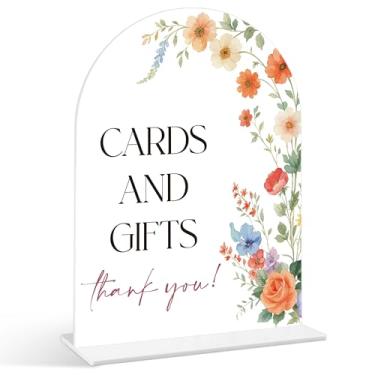 Imagem de Placa de cartões e presentes - Sinais de chá de panela de flores silvestres, 1 pacote de placa de acrílico com suporte, centro de mesa de chá de panela para mesas, decoração de recepção de casamento