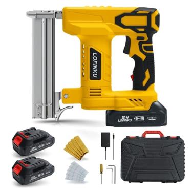 Imagem de Pistola de pregos sem fio alimentada por bateria, pistola de pregos/grampos 2 em 1, baterias 2 × 2,0 Ah, pistola de pregos elétrica, prego Brad sem fio, para estofamento, marcenaria e carpintaria