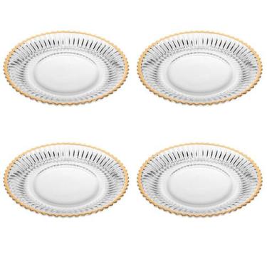 Imagem de Conjunto 4 Pratos para Sobremesa em Cristal com Fio de Ouro Imperatriz