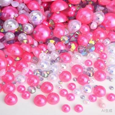 Imagem de 500 peças ABS pérolas semi-redondas e resina flatback strass tamanhos variados kit sortido para fazer joias DIY, arte de unhas, decoração de artesanato (cor 40)