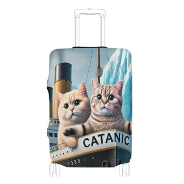 Imagem de Joisal Capas de mala estampadas para protetor de bagagem, antiarranhões, gatos fofos Titanic Kitten, acessórios de viagem, manga de mala, P, serve para capa de 45 a 50 cm, Gatos fofos Titanic Kitten
