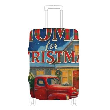 Imagem de Joisal Capa protetora de bagagem colorida personalizada cena de Natal vintage caminhão vermelho presente de viagem manga de bagagem, P, serve para capa de 45 a 50 cm, Caminhão vermelho vintage com