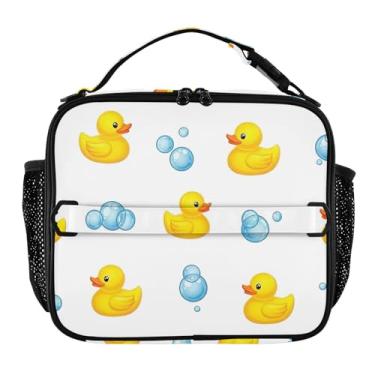 Imagem de Joisal Lancheira branca fofa de patos amarelos com bolhas azuis para mulheres, meninas, lancheira masculina e infantil, lancheira para trabalho, bolsa térmica para escola