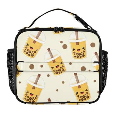 Imagem de Joisal Lancheira fofa de chá bolha bege para mulheres, meninas, lancheira masculina e infantil, lancheira para trabalho, bolsa térmica para adultos