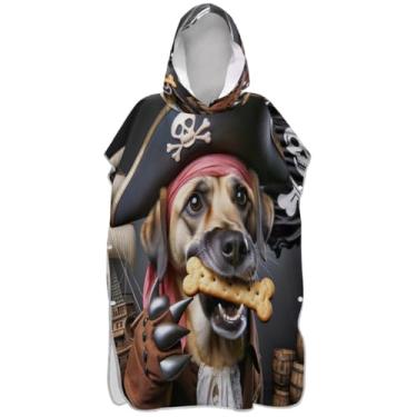 Imagem de Joisal Roupão vestível para adultos, poncho de surfe, toalha de banho com capuz, pirata, cachorro, pirata, feminino, ponchos com capuz