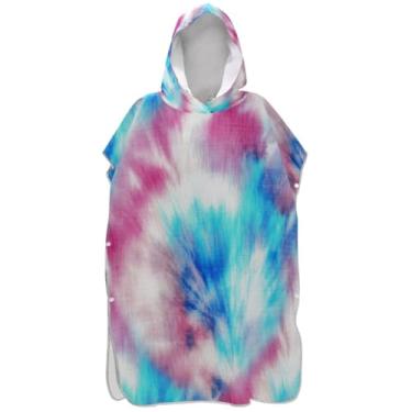 Imagem de Joisal Roupão para adultos, poncho de surfe, toalha de natação com capuz, secagem rápida, unissex, poncho adulto com capuz, estampa colorida azul e branco