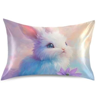 Imagem de Capas de almofada de cetim de coelho pastel fofo almofada refrescante padrão engraçado king queen travesseiro antiderrapante macio para cama, tamanho Queen, 76 cm x 50 cm