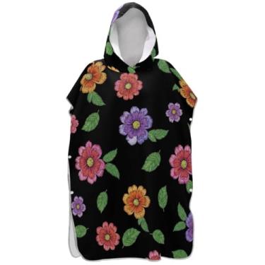 Imagem de Joisal Poncho de surfe para trocador adulto toalha de banho com capuz bonito plus size flores vintage preto unissex poncho adulto com capuz