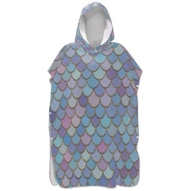 Imagem de Joisal Poncho de surf colorido com escamas de sereia para adultos, leve, unissex, poncho adulto com capuz, estampa de toalha de praia