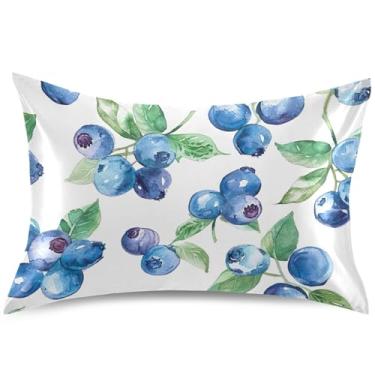 Imagem de Capas de almofada de cetim floral de mirtilo fresco padrão capas de travesseiro padrão queen king size travesseiro de cama cuidados com a pele, tamanho king, 101,6 cm x 50,8 cm