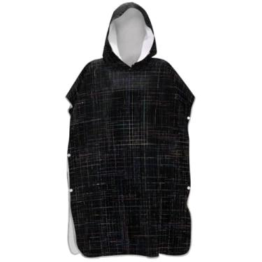 Imagem de Joisal Poncho de surfe trocador de roupão adultos praia com capuz toalha de banho vestível homens mulheres poncho com capuz preto neon linha minimalista