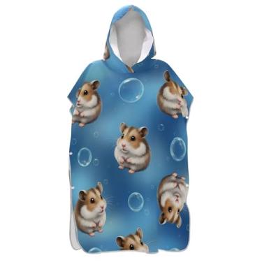 Imagem de TSENQUE Poncho de surf de secagem rápida para adultos trocador de roupão de praia com capuz toalha de natação bonito hamsters marrom azul unissex adulto poncho com capuz