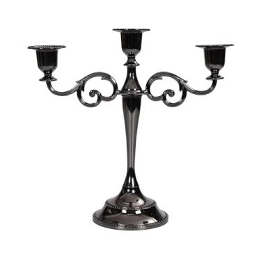 Imagem de 1 castiçal de metal preto brilhante de 3 cabeças, suporte de vela com design ramificado, suporte de vela afunilado com acabamento polido, decoração de casa para sala de jantar, casamento, Natal, festa