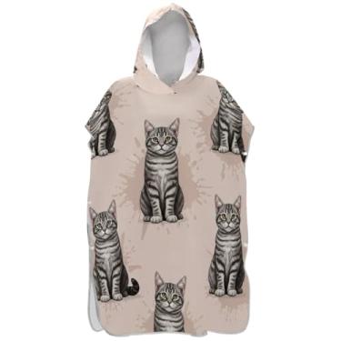 Imagem de Joisal Poncho de surfe cinza gato adulto trocador reutilizável praia ponchos para homens toalha de natação com capuz