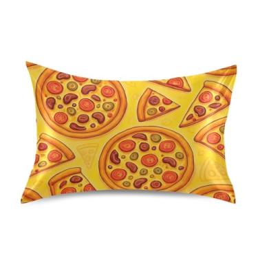 Imagem de Fronhas de cetim amarelo pizza desenho animado floral refrescante king queen fronhas personalizadas decoração de casa roupa de cama queen tamanho 76.2 cm x 50.8 cm