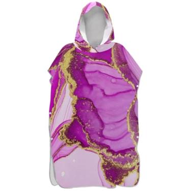 Imagem de Joisal Roupão com estampa artística rosa dourada para adultos poncho de surfe praia moletom com capuz toalha floral reutilizável ponchos femininos com capuz
