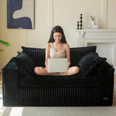 Imagem de MAXYOYO Puff Cadeira para sala de estar, sofá estofado com assentos profundos, apoios de braços largos, sofá sem ossos em uma caixa para quarto, escritório, apartamento, sem montagem, preto