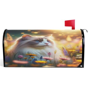 Imagem de TSENQUE Capas decorativas para caixa de correio, capa de caixa de correio de vinil magnético, decorações de caixa de correio para casa de fazenda, ao ar livre, gato Ragdoll fofo, tamanho grande, 64,5