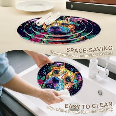 Imagem de Pitbull colorido flores cabeça chá festa cupcake suporte 3 camadas redondo torre de bolo exibição acrílico mesa de chá de bebê decoração sobremesa chá chá servir comida deserto