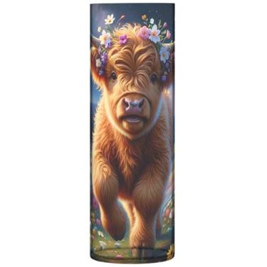 Imagem de Vasos cilíndricos de bezerro floral de vaca Highland Decoração de casa vasos grandes personalizados de plástico para decoração de quarto estética, 30 cm x 9,9 cm
