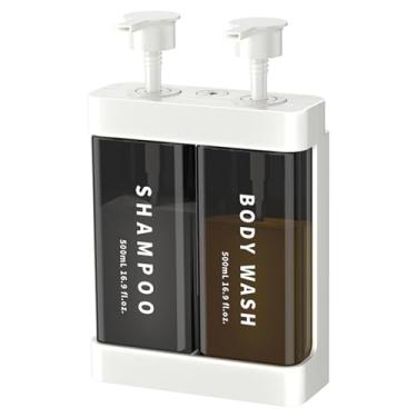 Imagem de Luocute Dispensador de Sabonete Líquido, Suporte de Parede, 2 Compartimentos, Manual, Grande Capacidade 2 X 500 Ml Com Bico de Saída Estendido e Adesivo Sem Pregos, para Casa, Cozinha, (Branca)