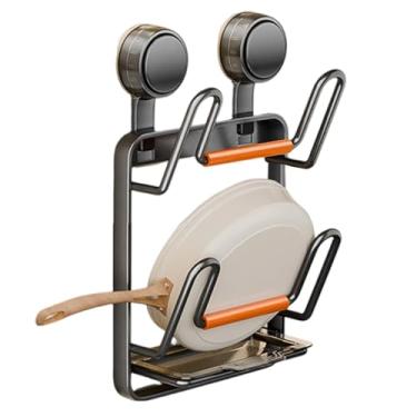 Imagem de Organizador de tampa de panela - Suporte de parede com sucção | Rack de tampa de panela com economia de espaço, para cozinha, pia de jantar, despensa, casa, apartamento, restaurante, armário