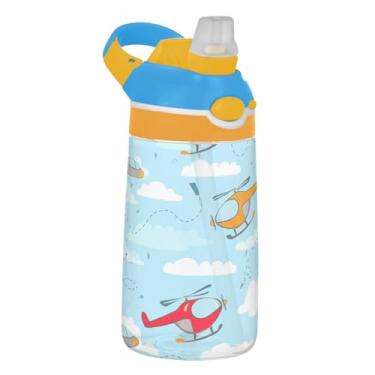 Imagem de Garrafa de água Tritan de 473 ml com canudo para crianças, meninas, meninos, garrafa de água esportiva à prova de vazamento, reutilizável portátil, copo de viagem infantil, alça de transporte